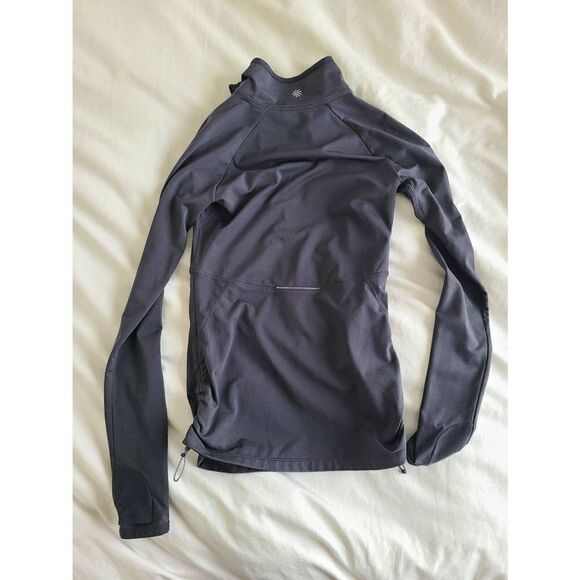 Athleta Activewear Top Women's 2XS Black Drawstring Hem Half Zip Polyester Blend - Picture 5 of 6